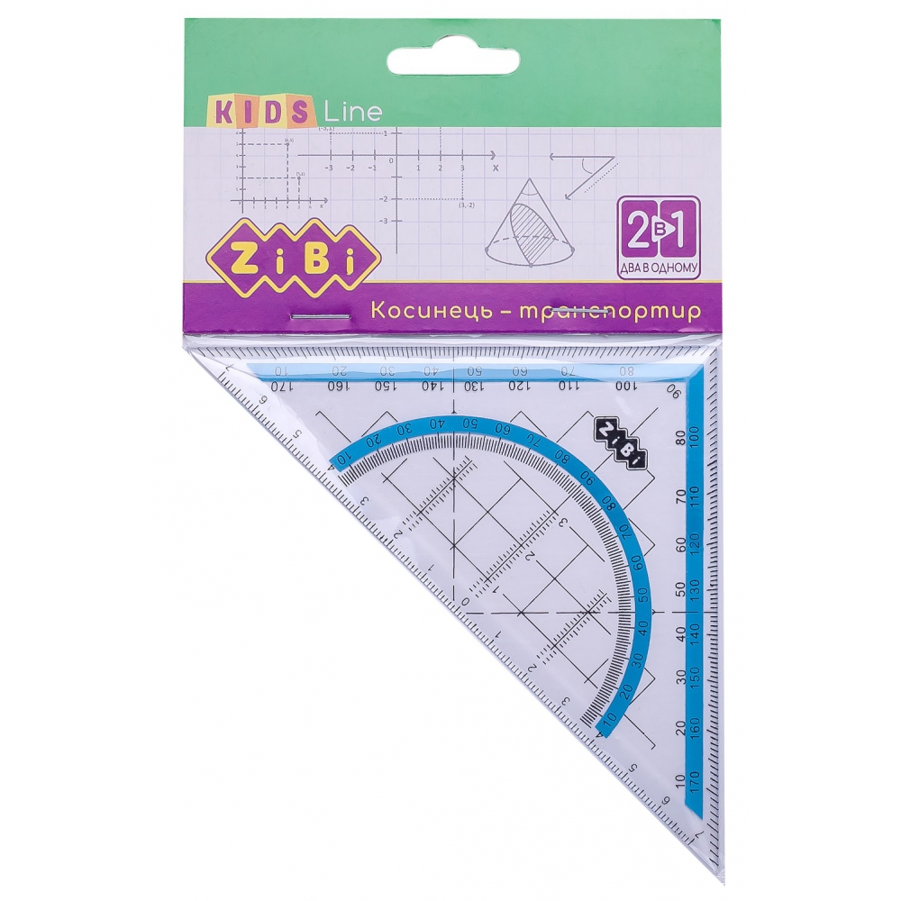 Косинець 2 в 1,140мм, 90°/45°, з блакитною смужкою, блістер, KIDS Line