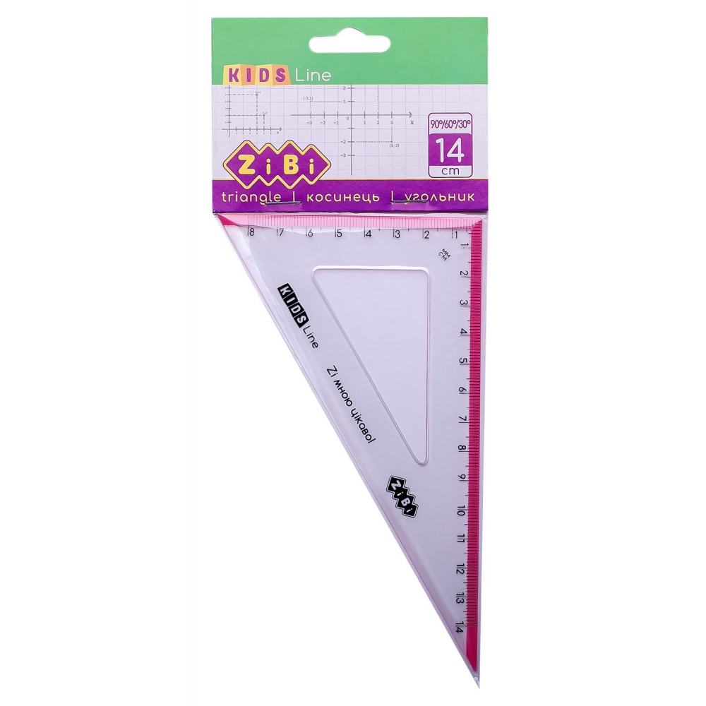 Косинець 140мм, 90°/60° з рожевою смужкою, блістер, KIDS Line