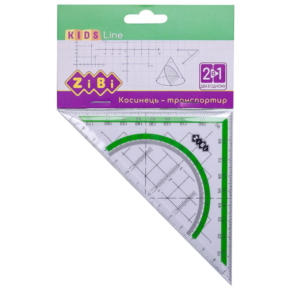 Косинець 2 в 1,140мм, 90°/45°, з салатовою смужкою, блістер, KIDS Line