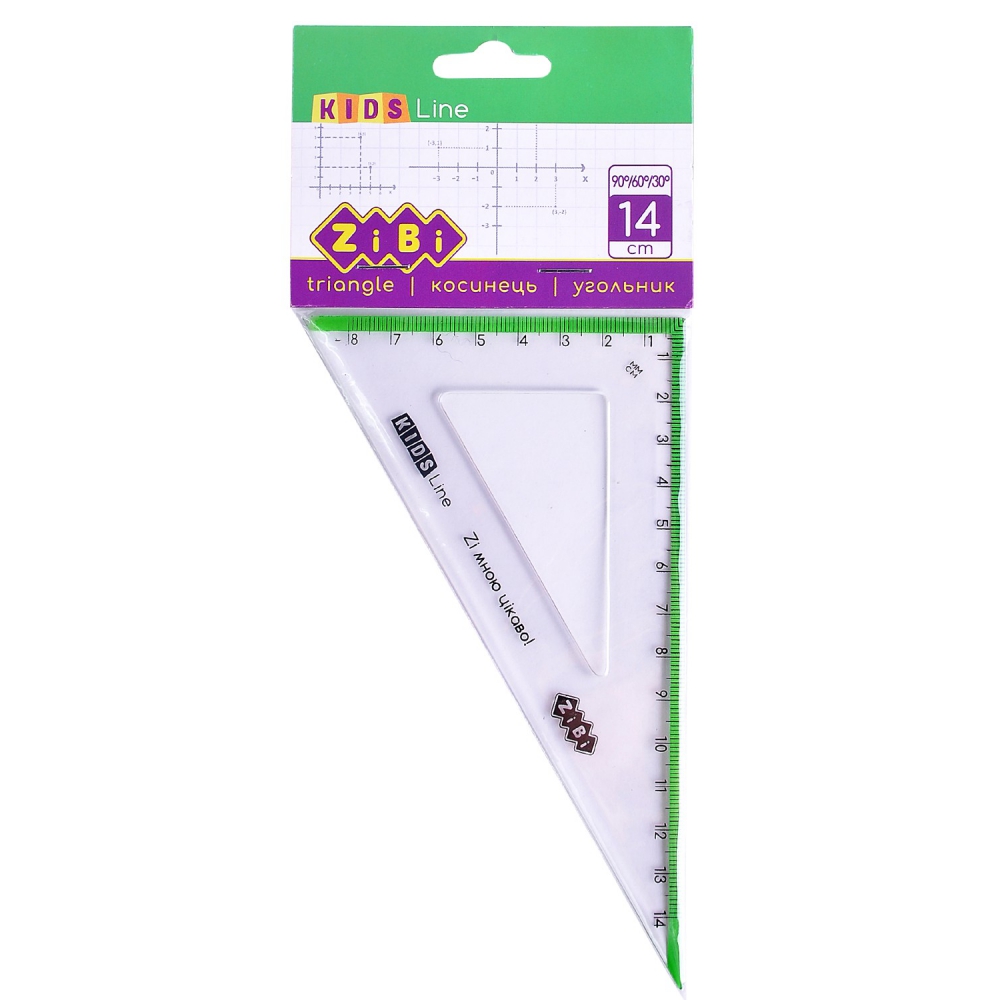 Косинець 140мм,90°/60° з салатовою смужкою, блістер, KIDS Line