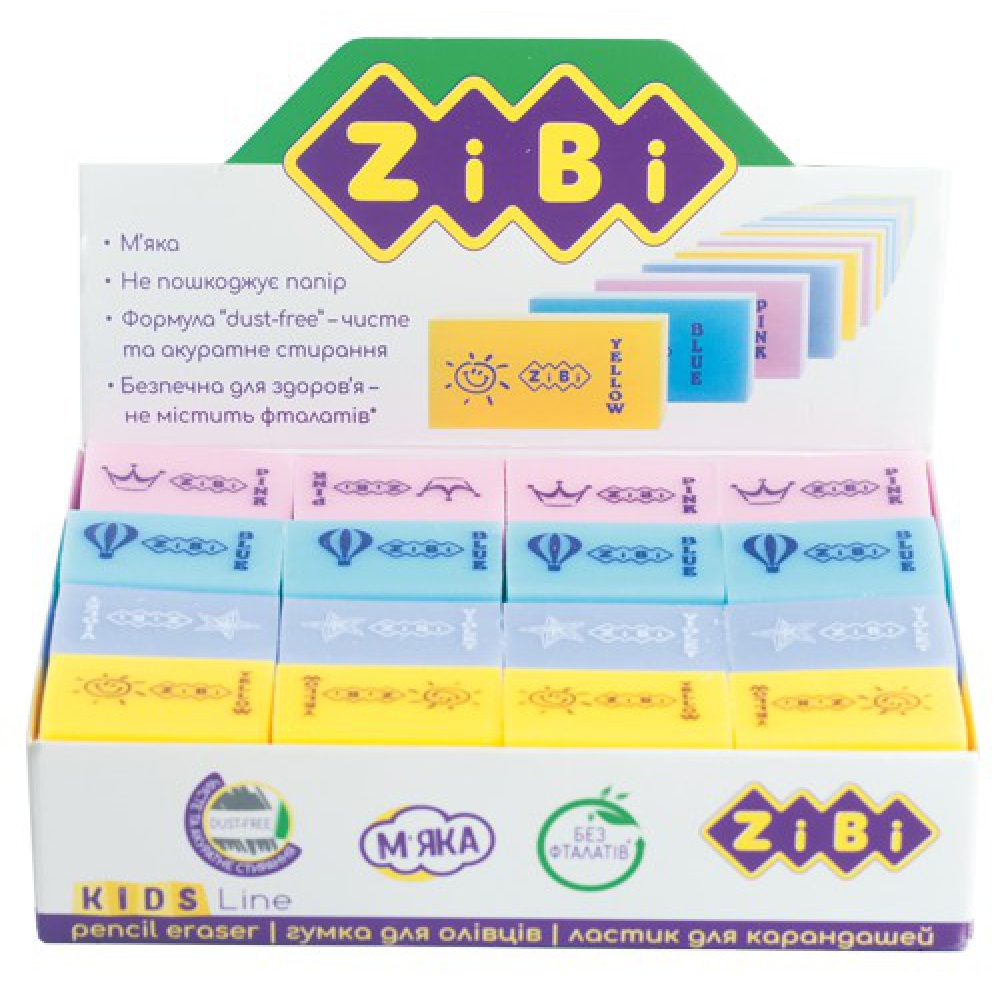 Гумка КРИСТАЛ 32х23х7.5 mm, по 64 шт. в шоубоксі