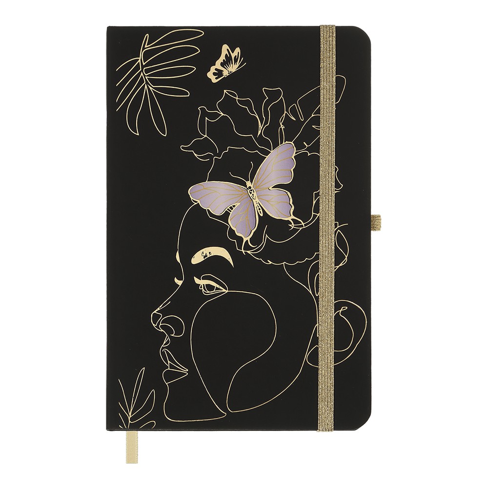 /Книжка записна LADY, на гумці, 136х207мм, 96 арк., кліт., офсет крем., тв.лам.обкл., чорна