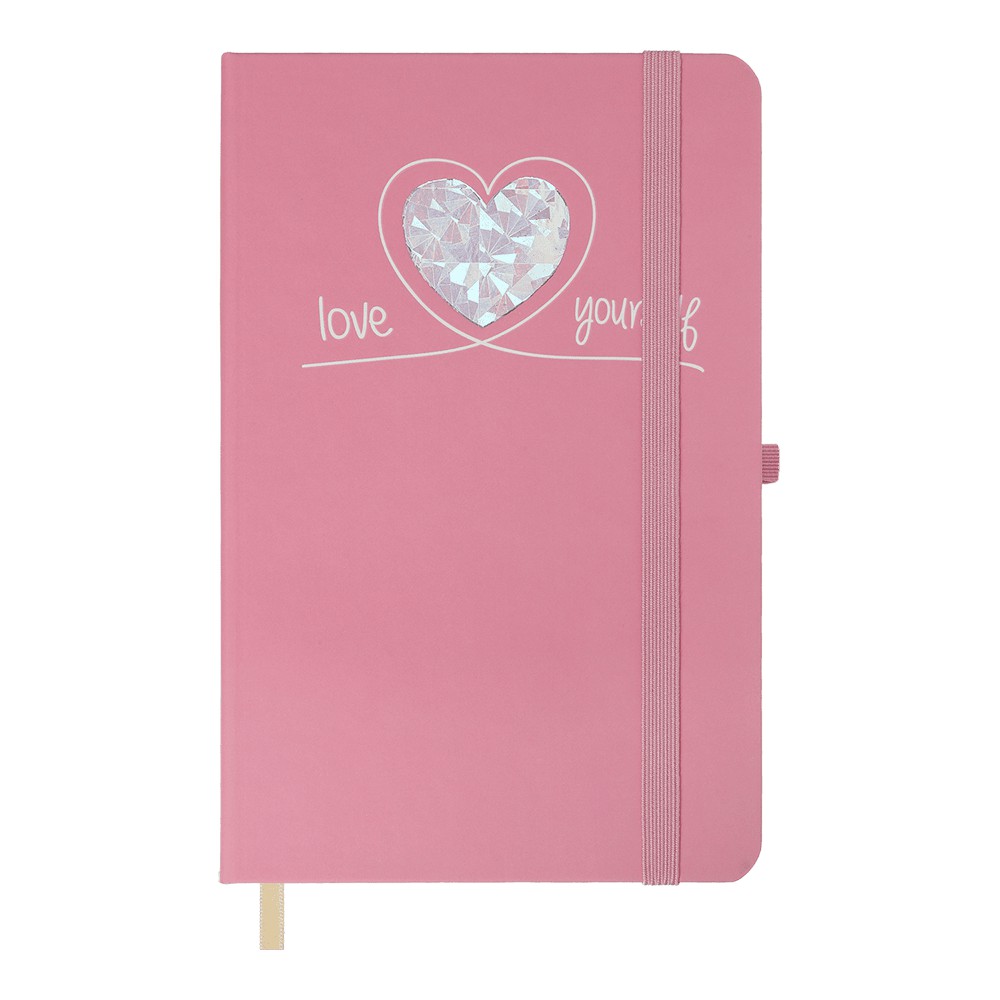 /Книжка записна CARINO, на гумці, 136х207мм, 96 арк., кліт., офсет крем., тв.лам.обкл., рожева