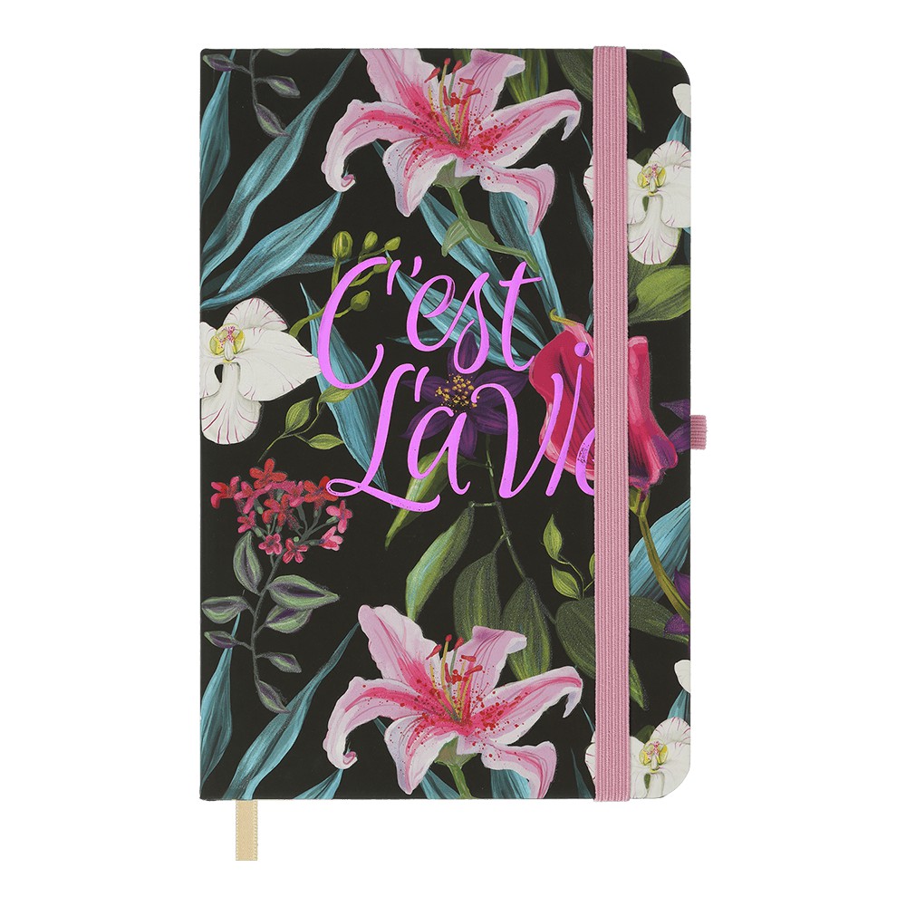 /Книжка записна TROPICAL, на гумці, 136х207мм, 96 арк., кліт., офсет крем., тв.лам.обкл., чорна