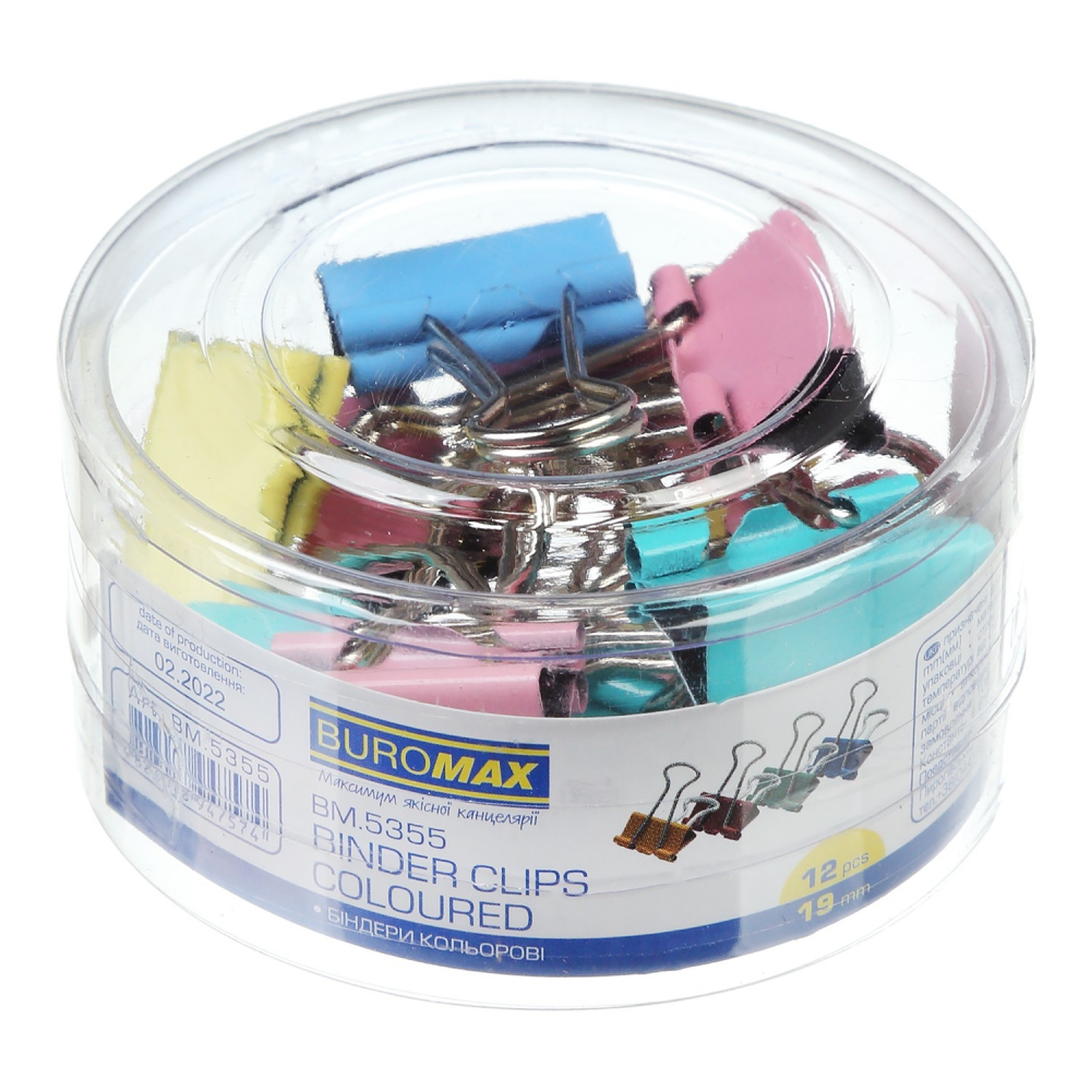 Бiндер кольоровий 19мм, 12шт., туба