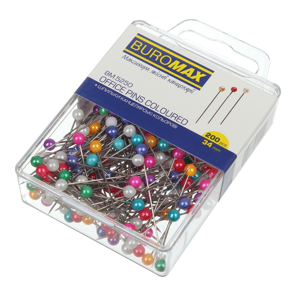 Шпильки кольорові, 34 мм, 200 шт., пласт. контейнер