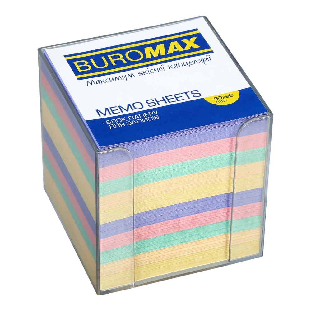 /Бокс с кольоровим папером 90х90х90мм., прозор.