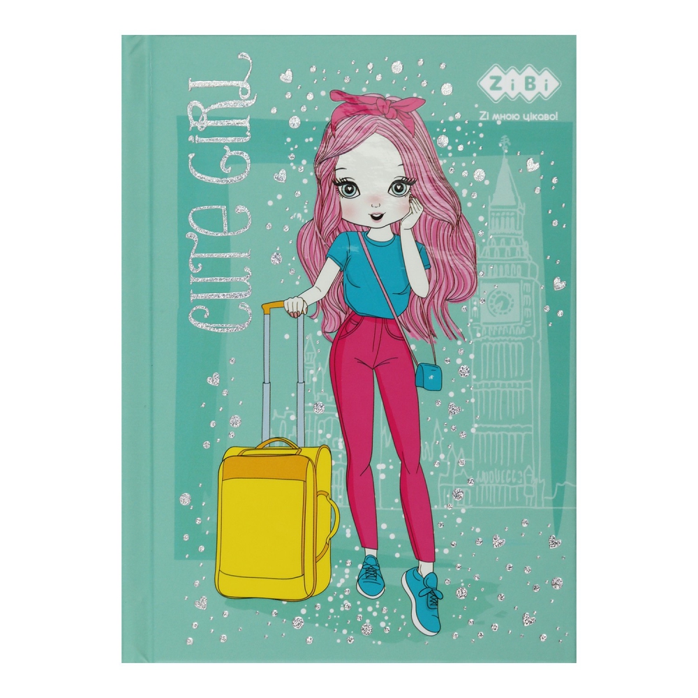 /Блокнот CUTE GIRL, А-6, 64л., кл., тв. обкл., мат. лам.+лак, бірюзовий