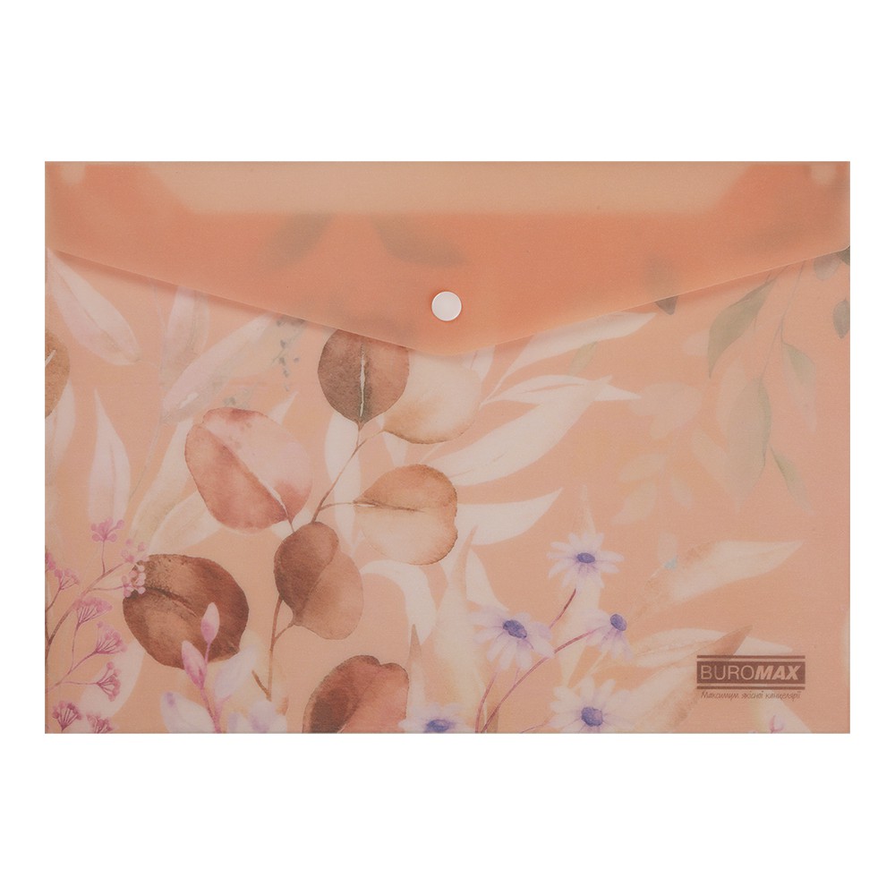 Папка-конверт А4 на кнопці, PEACH ARABESKI, напівпрозора, персикова