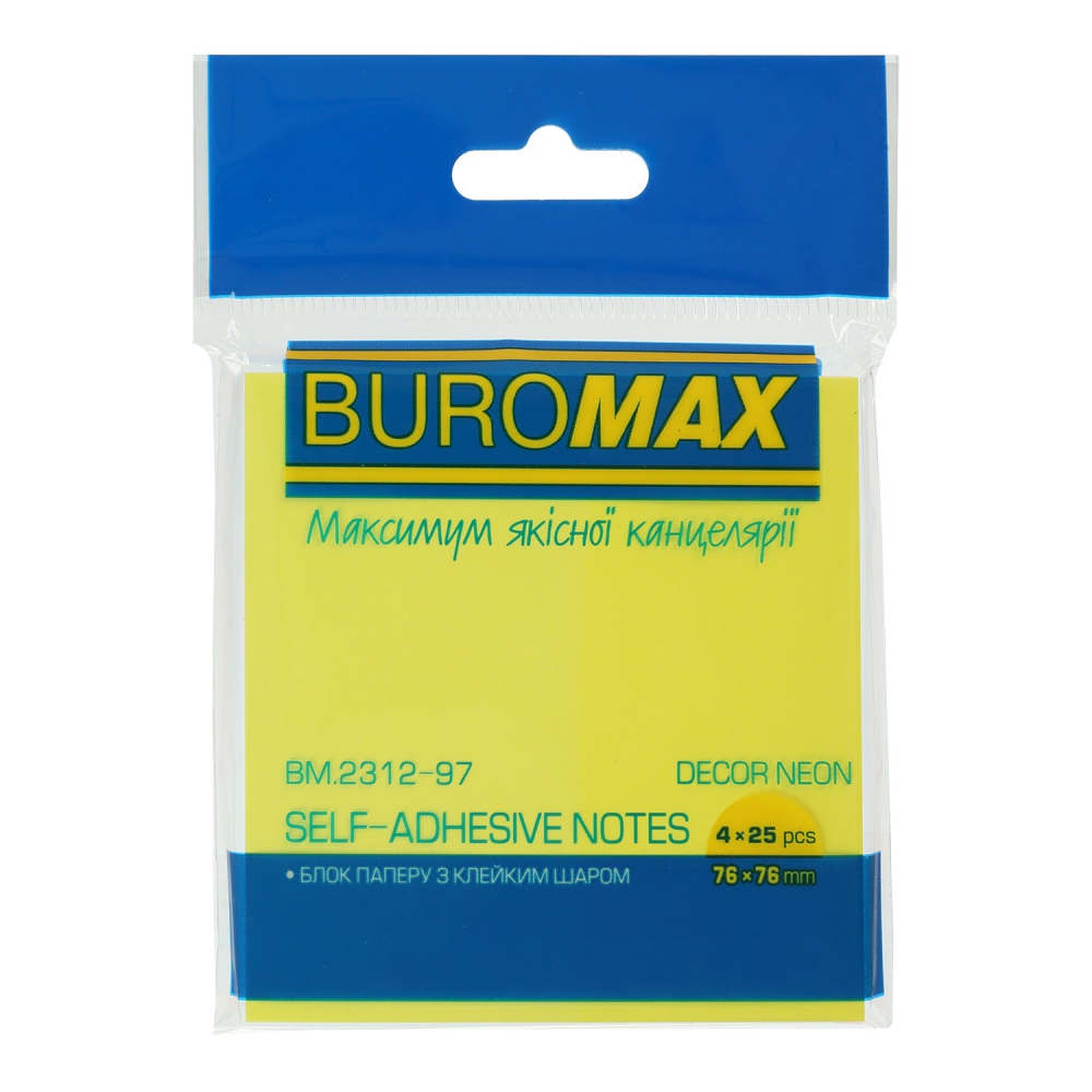 Блок для нотаток 76х76мм, 100арк., декор неон (4 кол. х 25 арк.)