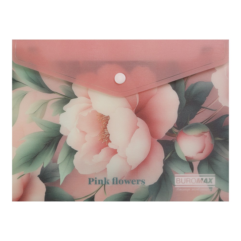 Папка-конверт А5 на кнопці, PEONY ARABESKI, напівпрозора, рожева