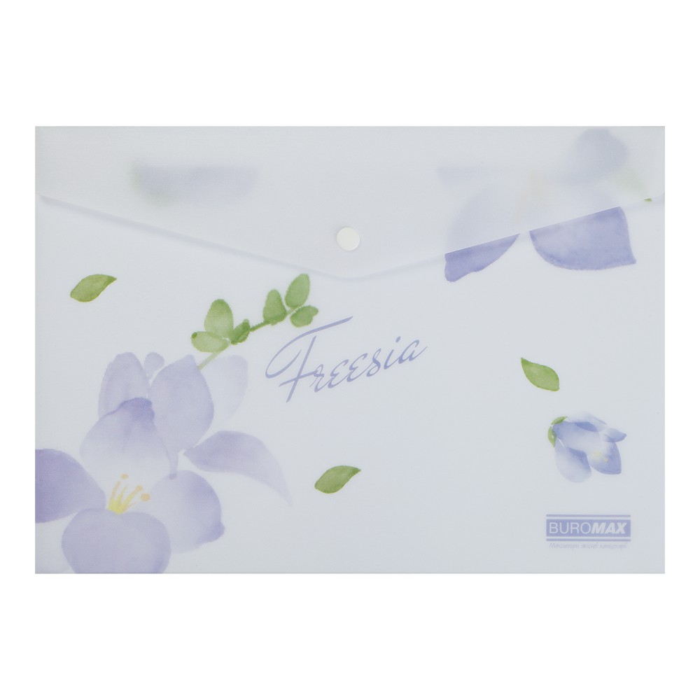 Папка-конверт А4 на кнопці, FREESIA ARABESKI, напівпрозора, бузкова