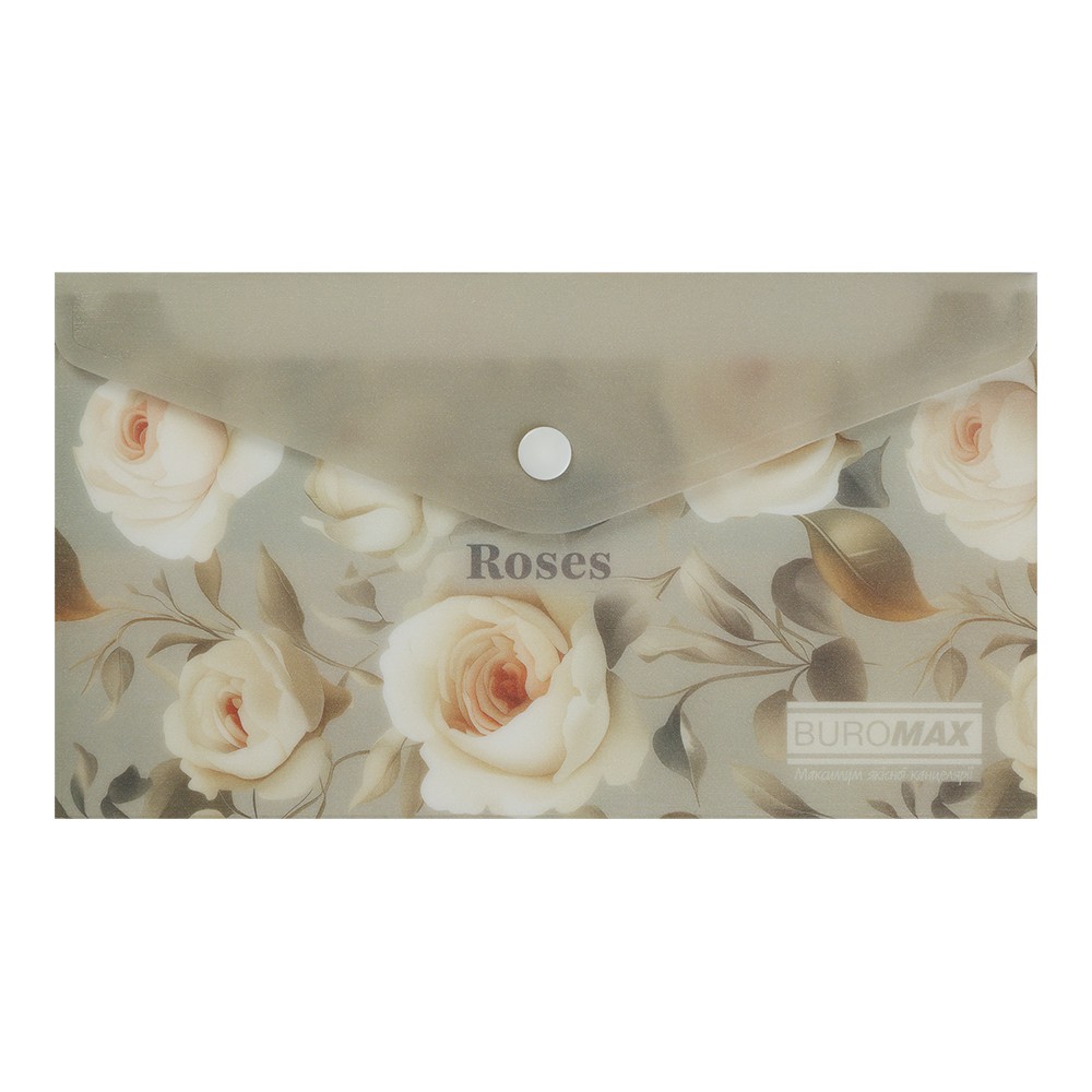 Папка-конверт DL на кнопці, ROSES ARABESKI, напівпрозора, світло-сіра