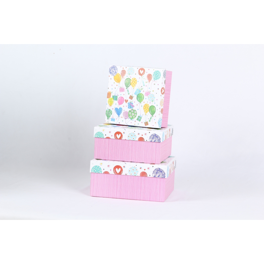 Коробки подарункові, набір 3шт, вкладені 1в1 - розмір найбільшої 20х20х9.5см, тиснення фольгою BM.23