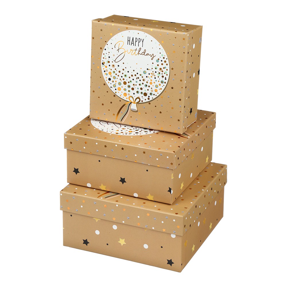 Коробки подарункові, набір 3шт, вкладені 1в1 - розмір найбільшої 20х20х9.5см, тиснення фольгою BM.23