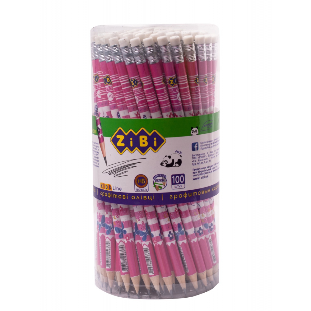 Олівець графітовий FLOWERS HB, з гумкою, туба