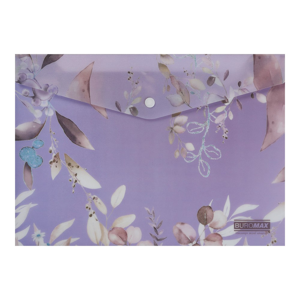 Папка-конверт А4 на кнопці, LILAC ARABESKI, напівпрозора, сливова