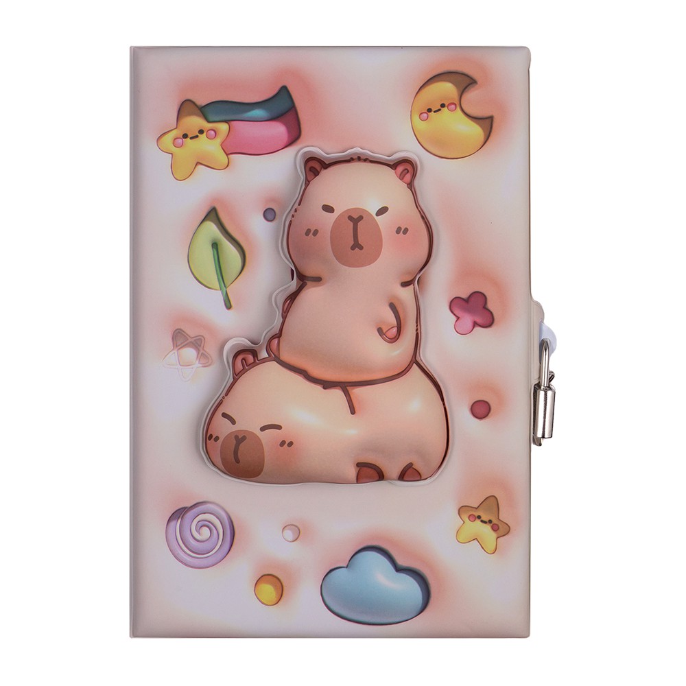 Блокнот 3D із замком CAPYBARA, 145 х 210 мм, 80 арк., клітинка, Soft PU обкладинка, асорті, KIDS Lin