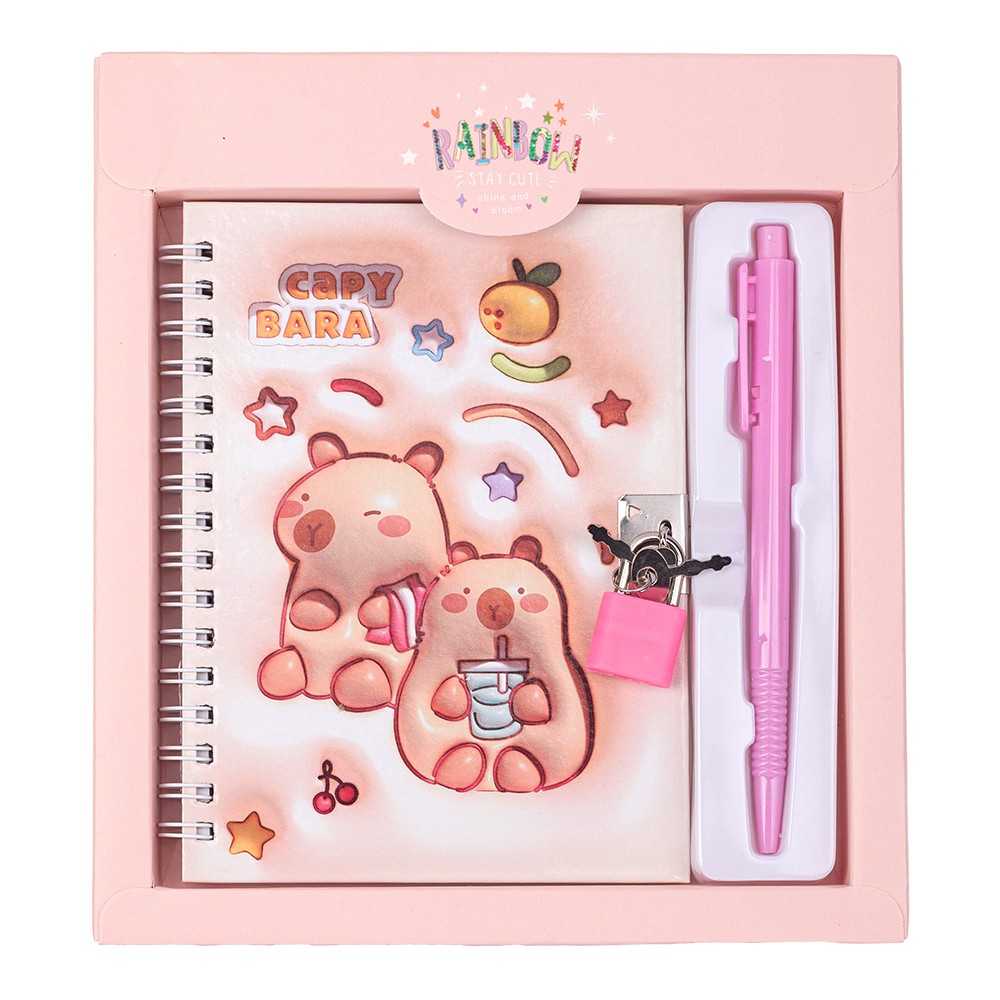 Блокнот на пружині збоку із замком та ручкою CAPYBARA, 175х195 мм, 48 арк., клітинка, асорті, KIDS L