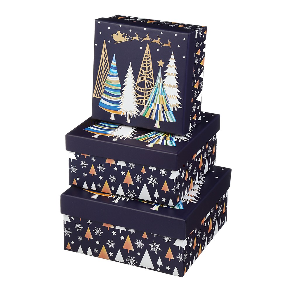 Коробки подарункові, набір 3шт, вкладені 1в1 - розмір найбільшої 20х20х9.5см, тиснення фольгою BM.23