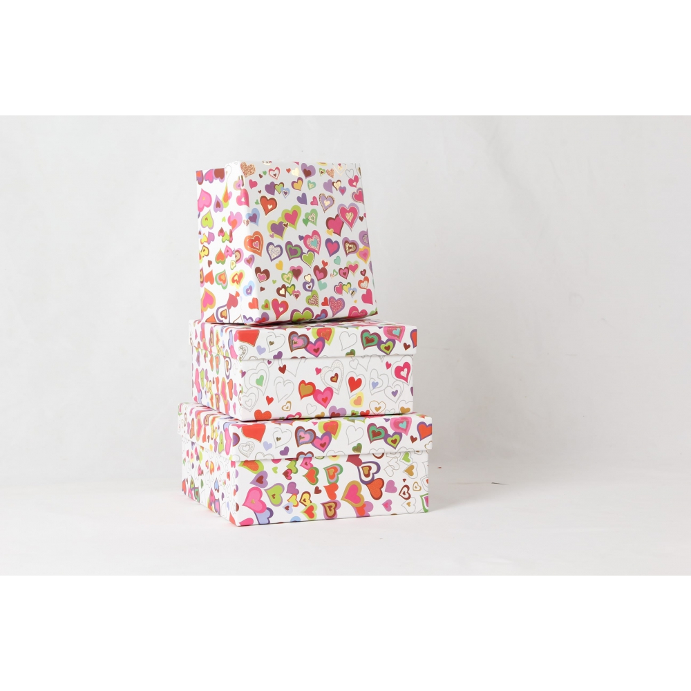 Коробки подарункові, набір 3шт, вкладені 1в1 - розмір найбільшої 20х20х9.5см, тиснення фольгою BM.23