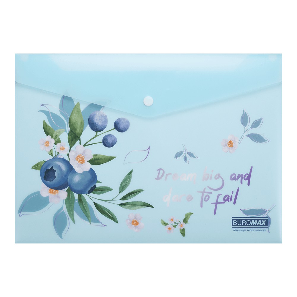 Папка-конверт А4 на кнопці, BLUEBERRY ARABESKI, напівпрозора,аквамарин