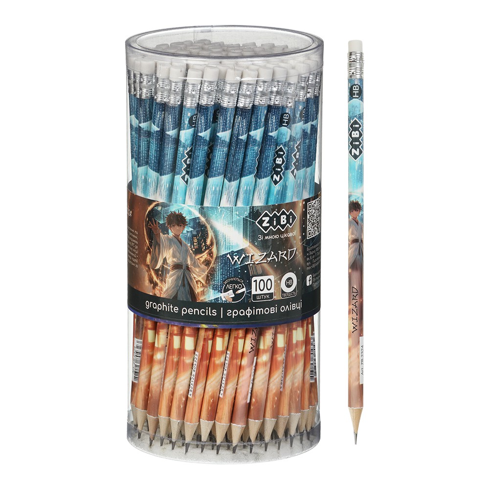 Олівець графітовий HB, ANIME, з гумкою, туба - 100 шт