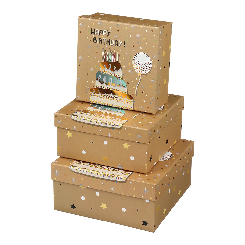 Коробки подарункові, набір 3шт, вкладені 1в1 - розмір найбільшої 20х20х9.5см, тиснення фольгою BM.23