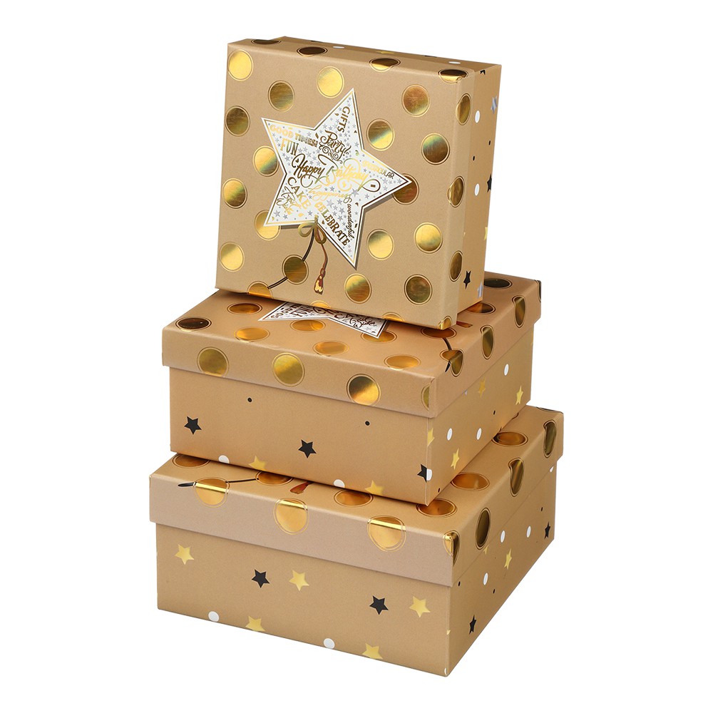 Коробки подарункові, набір 3шт, вкладені 1в1 - розмір найбільшої 20х20х9.5см, тиснення фольгою BM.23