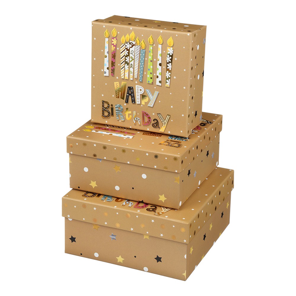 Коробки подарункові, набір 3шт, вкладені 1в1 - розмір найбільшої 20х20х9.5см, тиснення фольгою BM.23