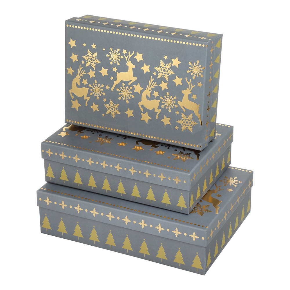 Коробки подарункові, набір 3шт, вкладені 1в1 - розмір найбільшої 33х23.5х9см, тиснення фольгою BM.23