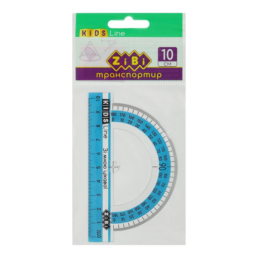 Транспортир 100мм, з блакитною смужкою, блістер  .