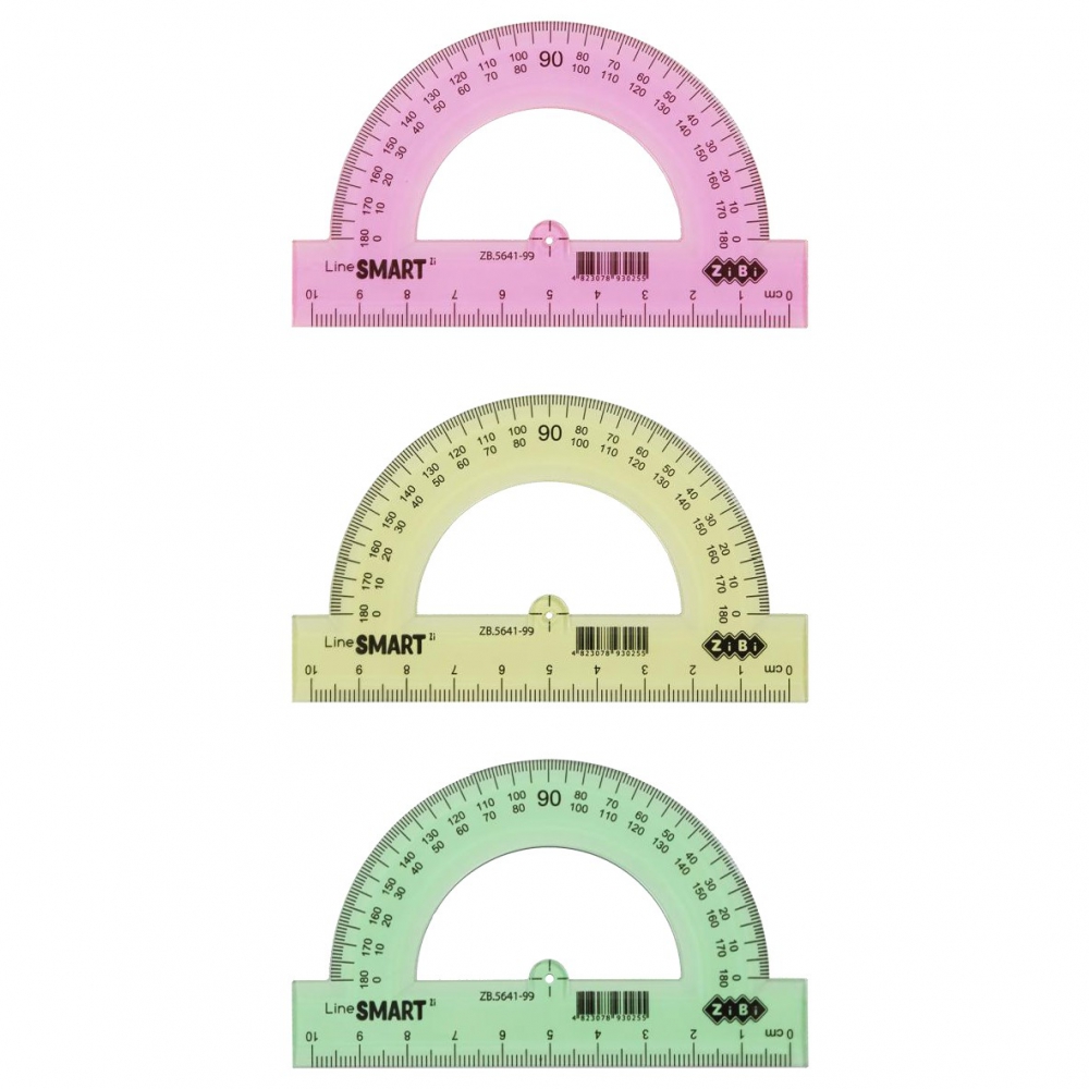 Транспортир 100мм, тонований, асорті