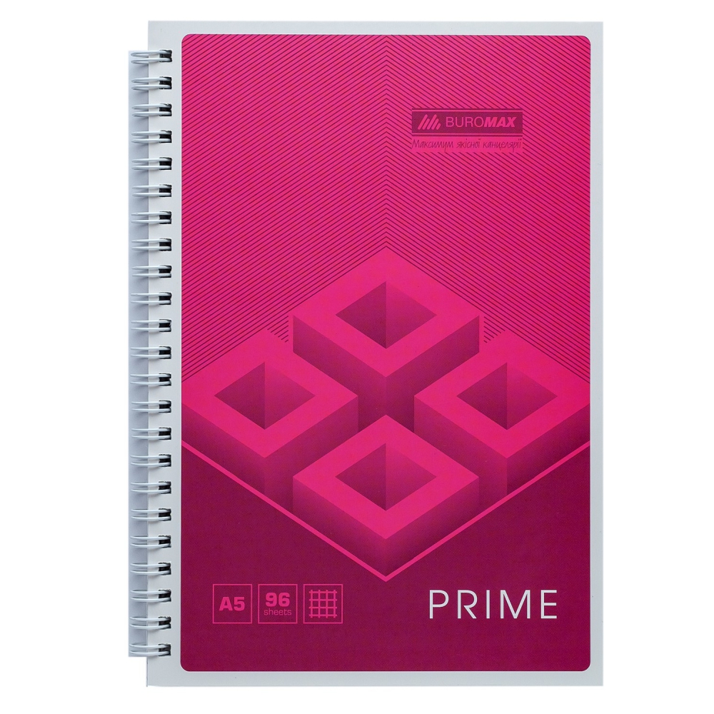 /Зошит на пружині PRIME А5, 96л., клітка, в картонній обкладинці, рожевий