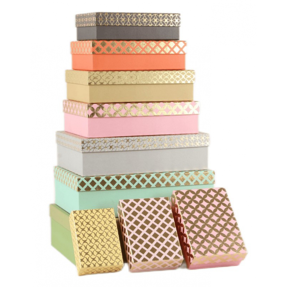 Коробки подарункові, набір 10шт, вкладені 1в1 - розмір найбільшої 37х27х11см, тиснення фольгою BM.23