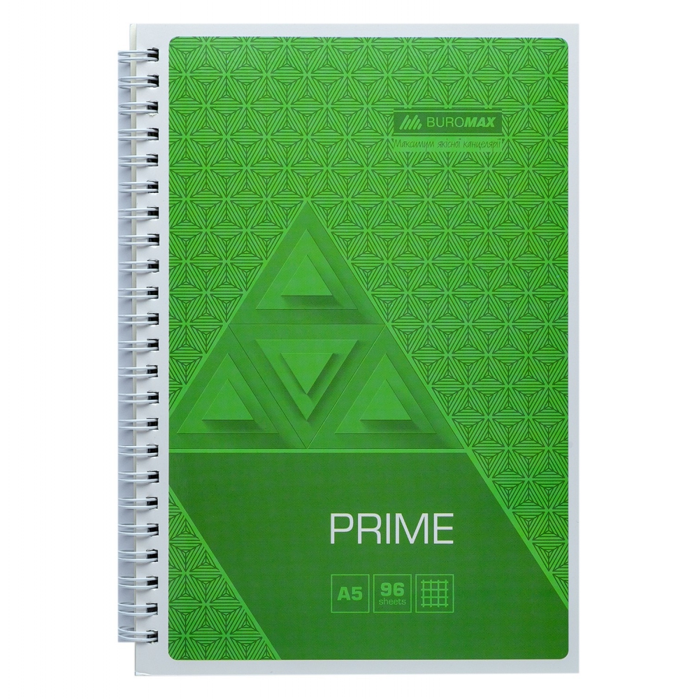 /Зошит на пружині PRIME А5, 96л., клітка, в картонній обкладинці, салатовий