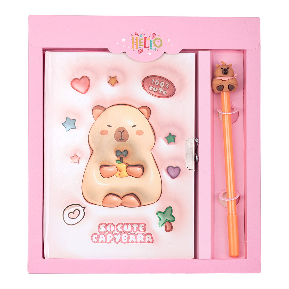 Блокнот із замком та ручкою CAPYBARA, 203х225 мм, 50 арк., клітинка, асорті, KIDS Line