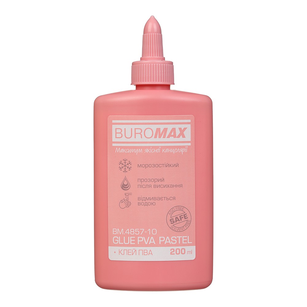 /Клей ПВА 200 мл, PASTEL  , ковпачок-дозатор, рожевий