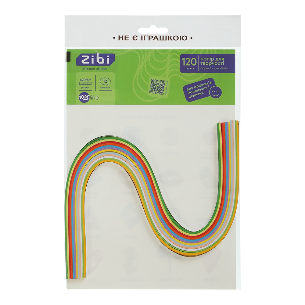 /Папір кольоровий для квілінгу, 120г/м2, 420х5мм, 12 кол., 120шт KIDS Line