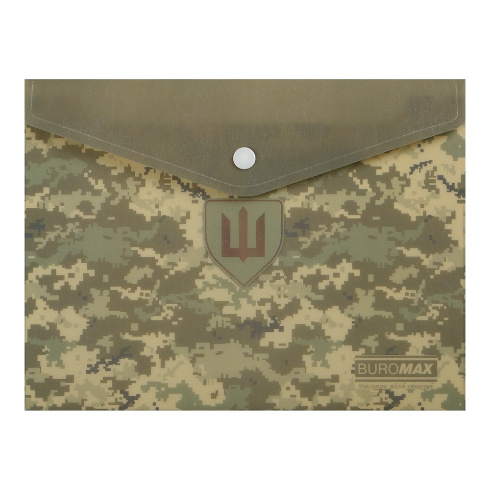 Папка-конверт на кнопці ,MILITARY A5, непрозорий матовий, пластик, зелений