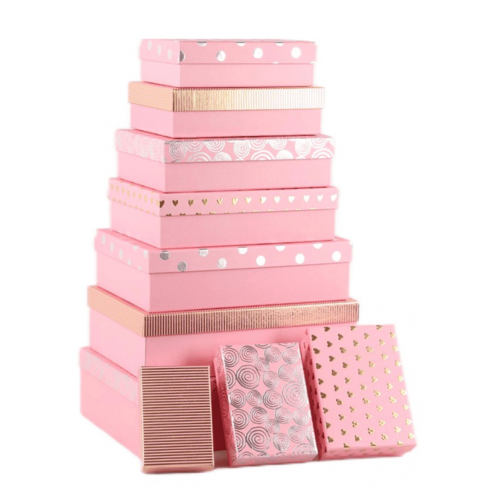 Коробки подарункові, набір 10шт, вкладені 1в1 - розмір найбільшої 37х27х11см, тиснення фольгою BM.23