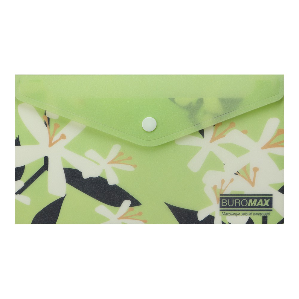 Папка-конверт DL на кнопці, PLUMERIA ARABESKI, напівпрозора, салатова