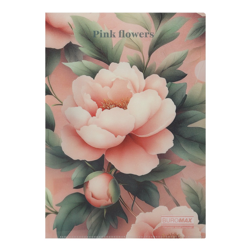 Папка-кутик А4, PEONY ARABESKI, напівпрозора, рожева