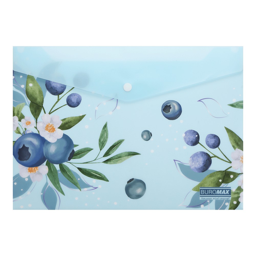 Папка-конверт А4 на кнопці, BLUEBERRY ARABESKI, напівпрозора, морська хвиля