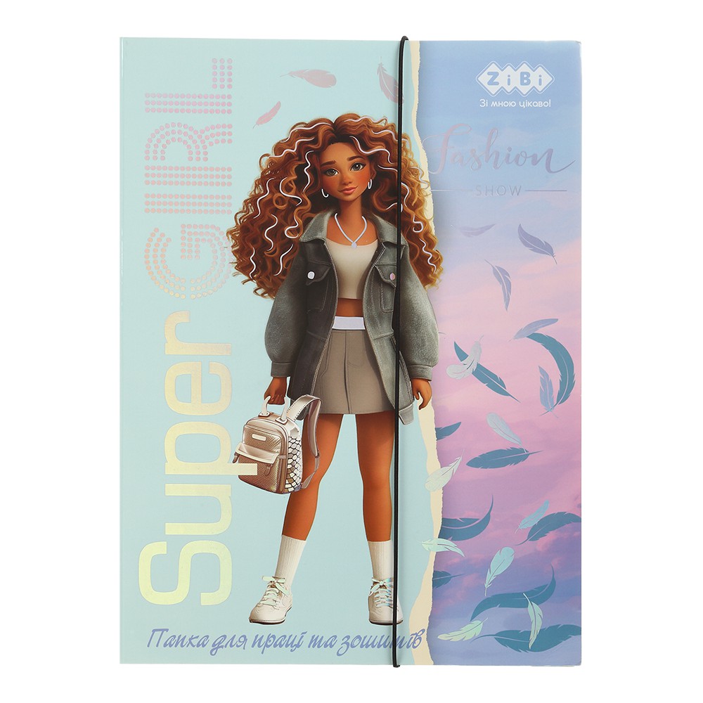 Папка для праці та зошитів SUPER GIRL, картонна, на гумці А4, KIDS Line