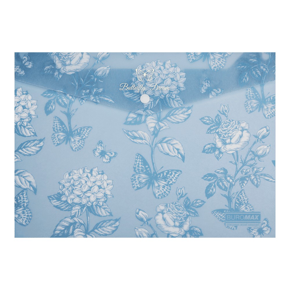 Папка-конверт А4 на кнопці, GLADE ARABESKI, напівпрозора, синьо-сіра