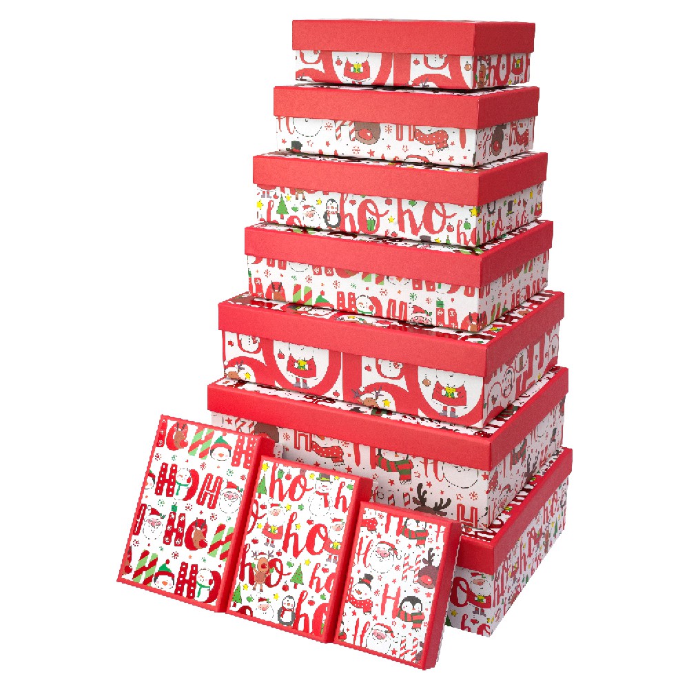 Коробки подарункові, набір 10шт, вкладені 1в1 - розмір найбільшої 37х27х11см, тиснення фольгою BM.23