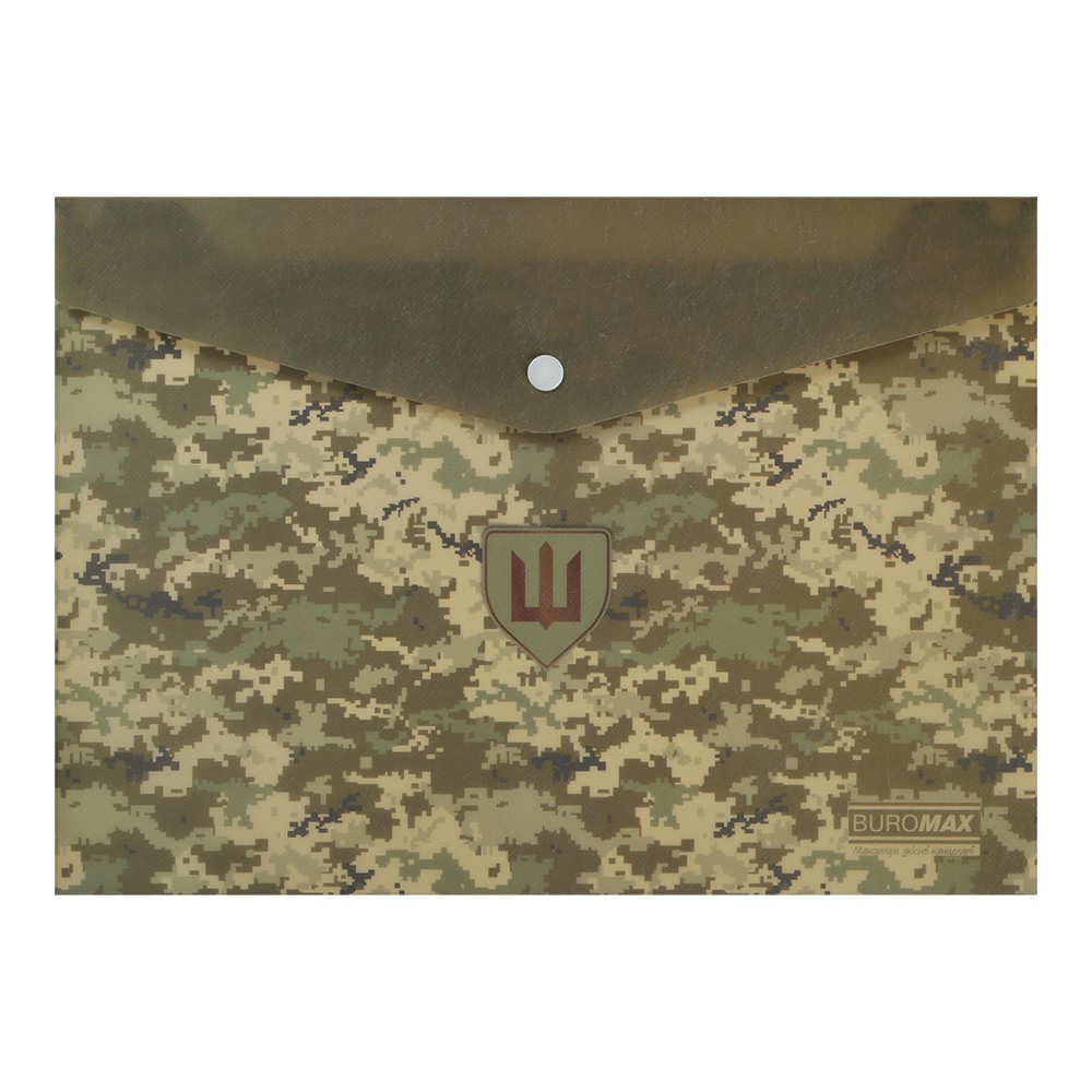 Папка-конверт на кнопці MILITARY, А4, непрозорий матовий, пластик, зелений