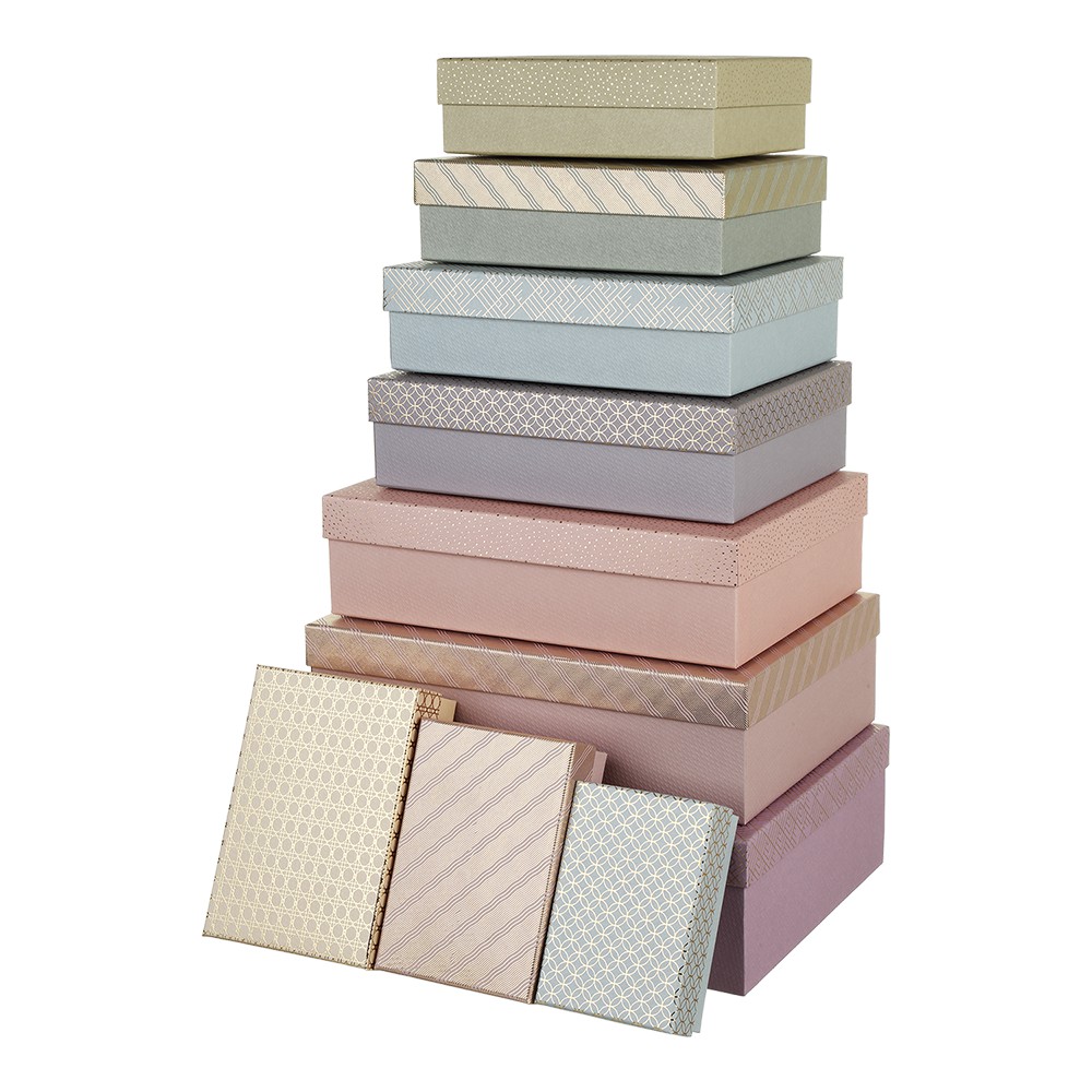 Коробки подарункові, набір 10шт, вкладені 1в1 - розмір найбільшої 37х27х11см, тиснення фольгою BM.23