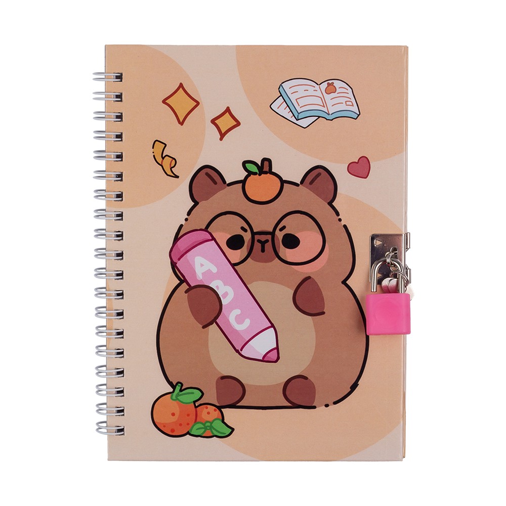 Блокнот на пружині збоку із замком CAPYBARA, 130х180 мм, 48 арк., клітинка, асорті, KIDS Line